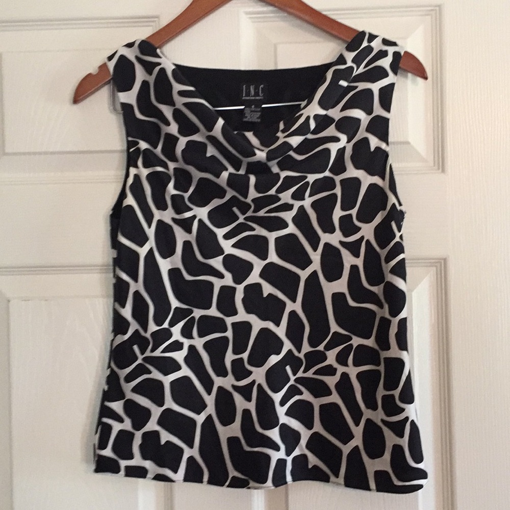 Inc international black and whit silk top
